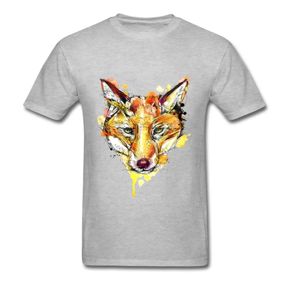 Red Fox Thanksgiving Day 100% Cotton Round Neck Tops Shirt Short Sleeve Family Sweatshirts Cheap Leisure T Shirt Red Fox grey