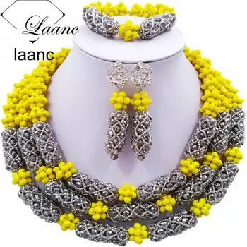 

Laanc Fashion Yellow Silver Crystal Nigerian Wedding African Beads Bridal Jewelry Sets XQJZ028