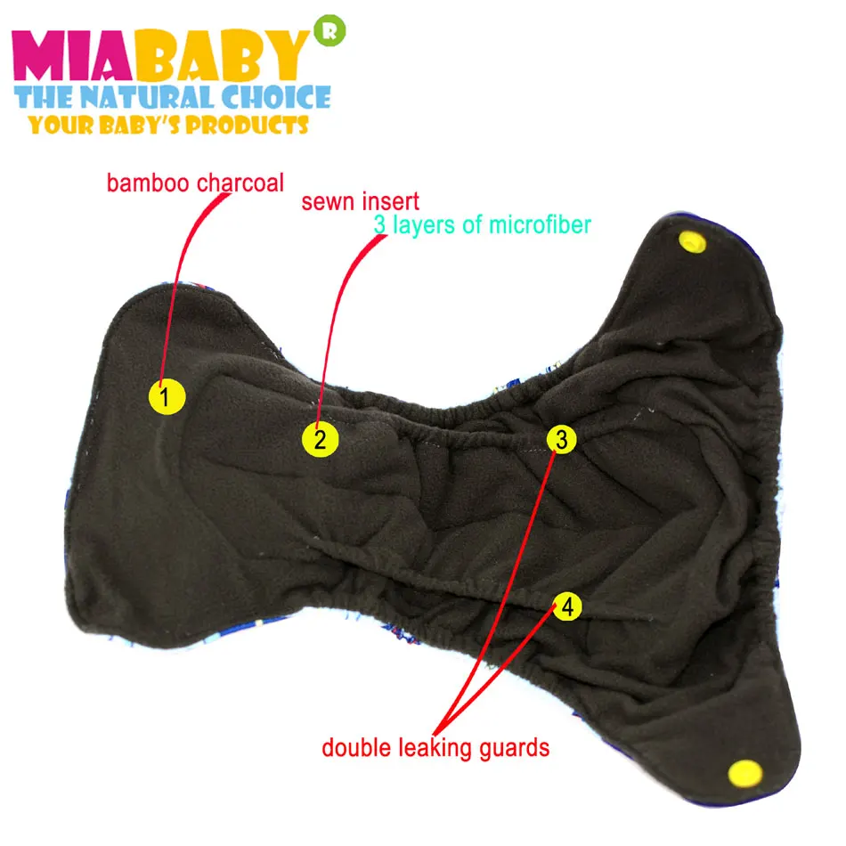 Miababy (5 шт./лот) Подгузники/подгузники из бамбуковой ткани с древесным углем для