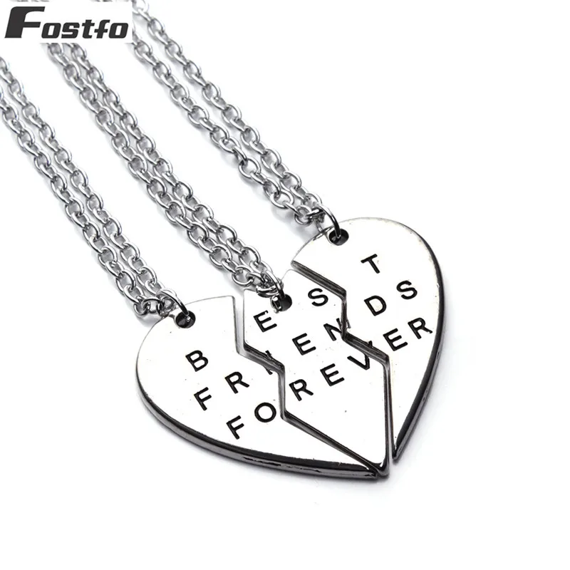 

Fostfo 3pcs/lot Letter BEST FRIEND FOREVER Heart Shaped Pendant Necklaces For Women Men Silver Chain Necklace Jewelry