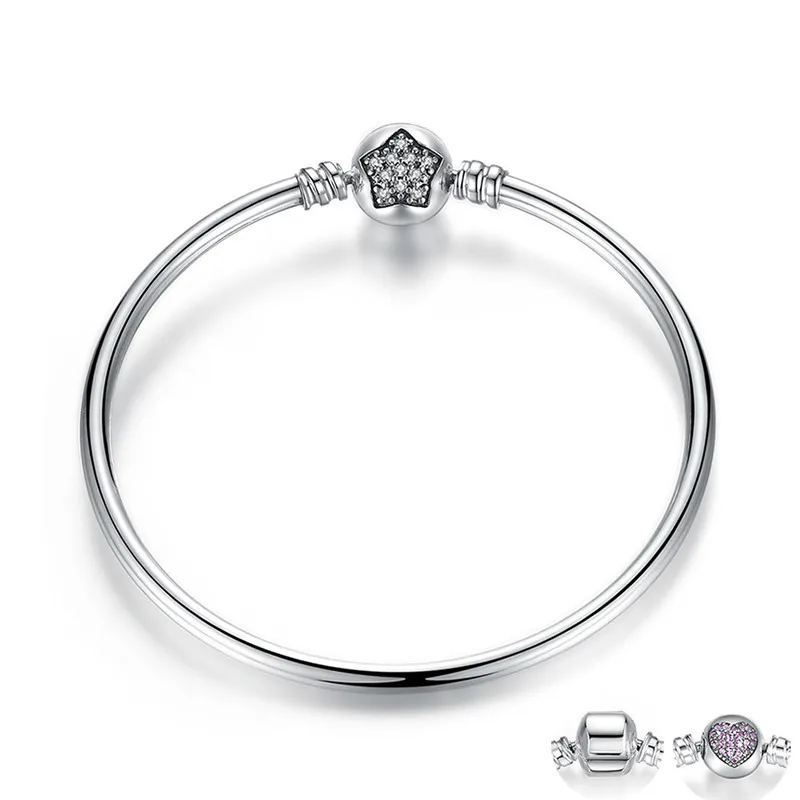 

Authentic 100% 925 Sterling Silver Snake Chain Bracelet & Bangle Pave Star Cubic Zirconia CZ DIY Jewelry