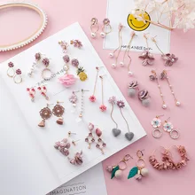 Трендовые японские корейские милые серьги для девушек, простые серьги из розовой ткани с цветами, модные серьги для женщин, ювелирные аксессуары