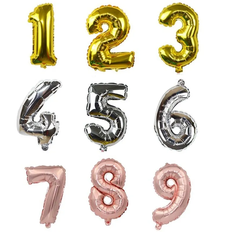 

32 inch Gold Silver Rose Number Balloons Large Foil Balloon Birthday Wedding Anniversary Decorations Festival Celebration Supply