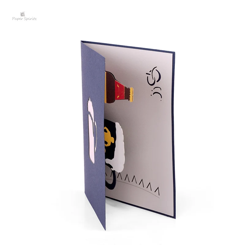 PAPER SPIRITZ Beer Cards 3D laser Cut Kraft Paper Pop Up Card With Envelope Invitations Greeting Invitation Big Gift Thank You
