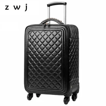 

Famous brand Women luggage handbag fashion travel trolley bag Pu leather vintage rolling luggage