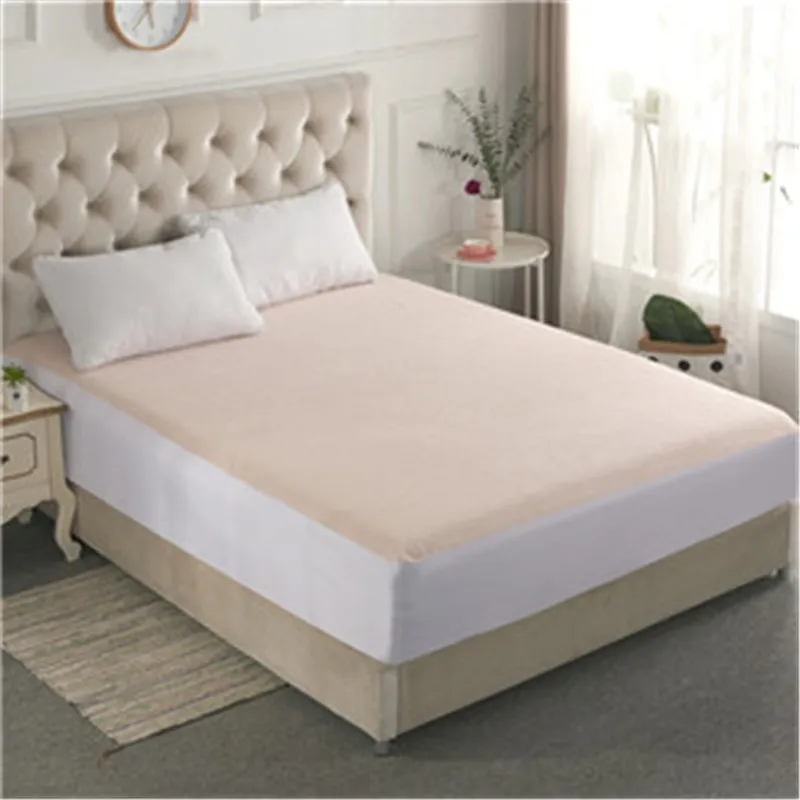 Jade Solid Color 1PCS Cotton Soft Bed Mattress Cover Waterproof Protector Pad Fitted Sheet Separated Water With Elastic | Дом и сад