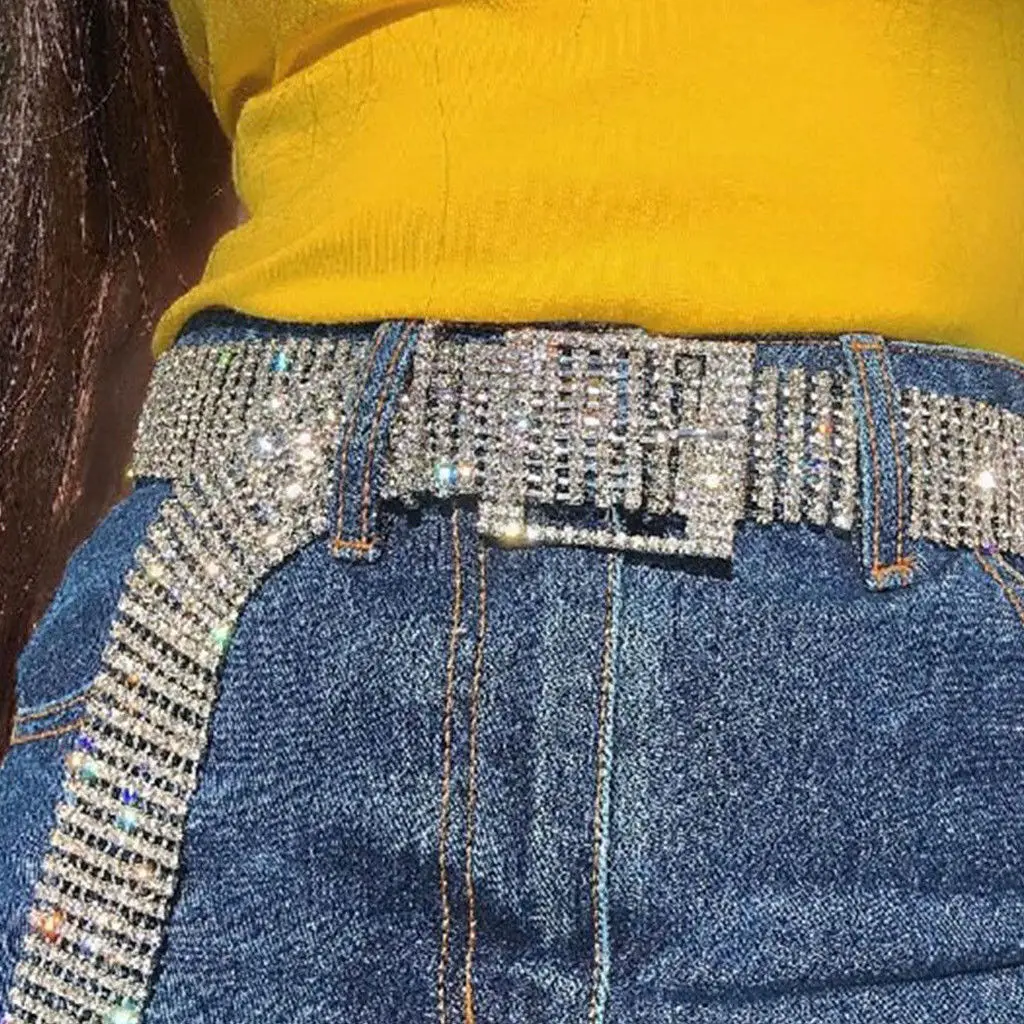 

Brand Unif New 2019 Women 10 Rows Full Rhinestone Shiny Waistband Casual Party Dress Belt Chain Luxury
