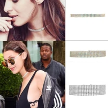 Trendy Wedding Party Prom Stretch Crystal Choker Necklace Fashion Jewelry Accessories Elastic Cord Pageant Collar Christmas Gift