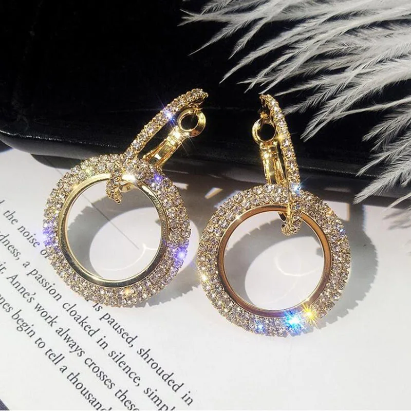 ES154 золотые, серебряные серьги, стразы, модные, корейский стиль, большие круглые серьги-кольца для женщин, ювелирные изделия для рождественской вечеринки, подарок - Окраска металла: Gold