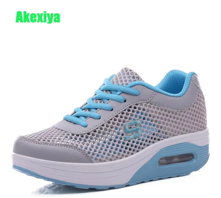 

Akexiya Summer Women Flat Platform Shoes Woman Casual Air Mesh Breathable Shoes Gray Height Increasing Swing Wedges Sneakers