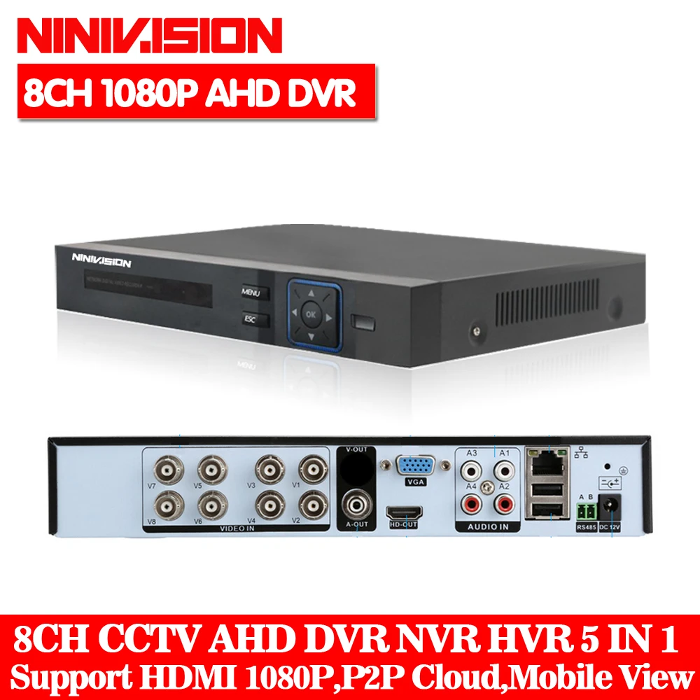 Pаспродажа NINIVISION HD CCTV 8CH AHD 1080P видеонаблюдения DVR NVR 8 канальный сетевой видеорегистратор AHD H 1080P HDMI автономная охранная 3g WI FI DVR video recorder