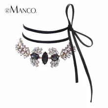 Emanco Мода слоистых Чокеры Ожерелья для мужчин для женщин из черной искусственной кожи и Роскошные Bling Crystal Цепочки и ожерелья Модные украшения