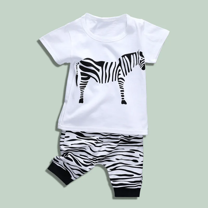 

Fashion Summer Boys Clothes Sets Kids Zebra Clothes Short-Sleeve Cartoon pajamas T-Shirt + Striped Pant Boys Clothing Set DS9