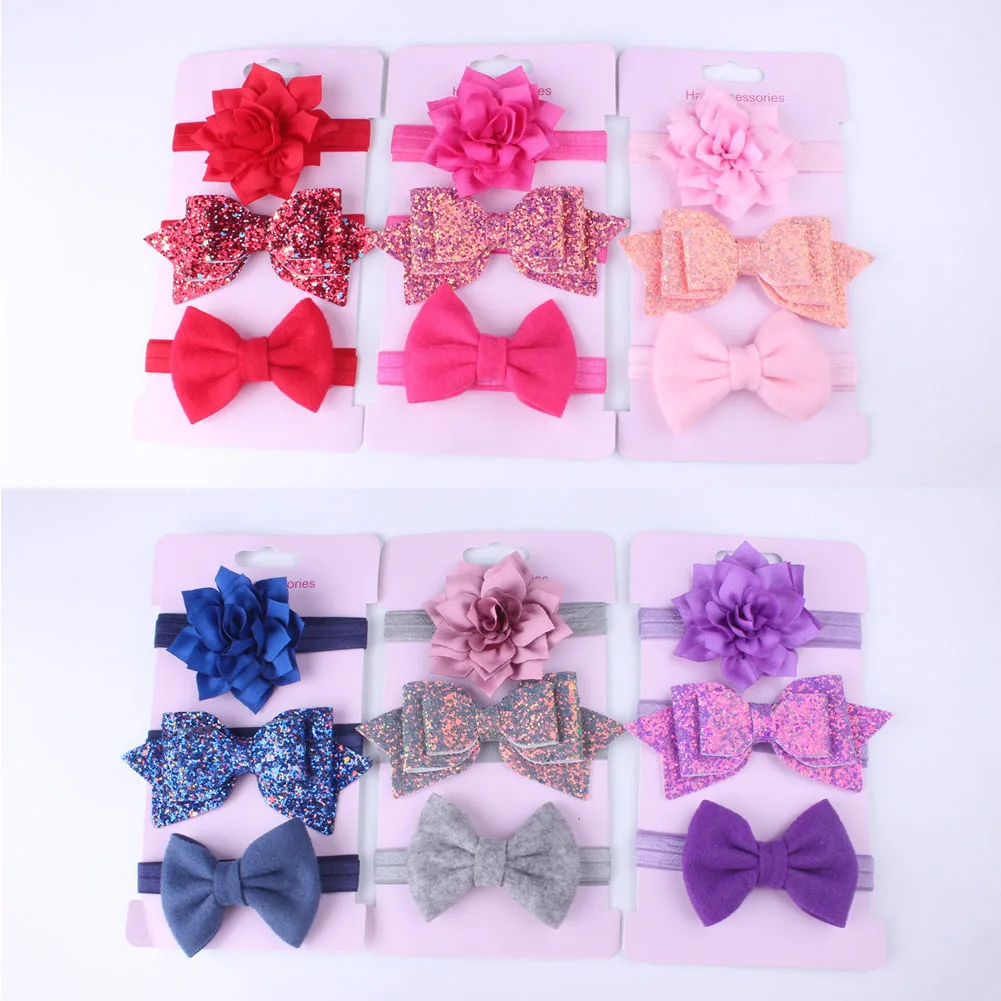 

2019 Infant Newborn Baby Kids Girls Bow Headband Elastic Hairband Hair Accessories Headwear 3PCs