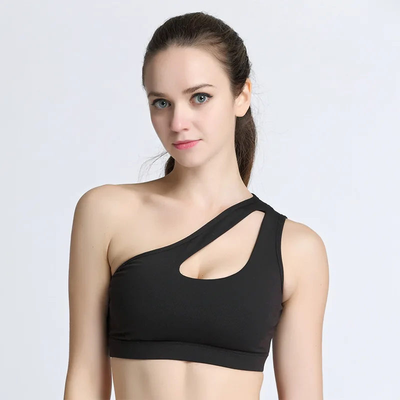 2018 Sexy One Shoulder Solid Sports Bra Women Fitness Yoga