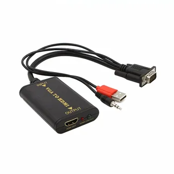 

100pcs hot quality VGA to HDMI Converter 1080P Converter HD Audio AV Converter HDTV Video Cable VGA2HDMI Adapter For TV PC