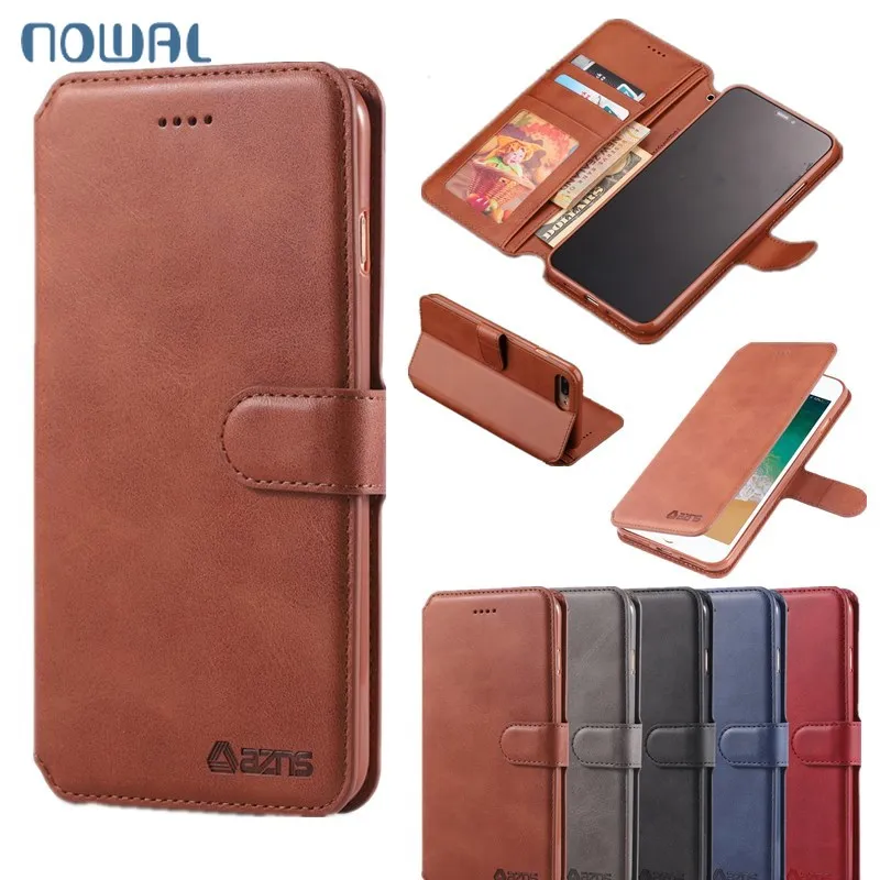 

NOWAL Wallet Case For iPhone 7 8 6 6S Plus PU Leather Card Slots Holder Cover For iPhone X XR XS Max Book Style Flip Phone Case