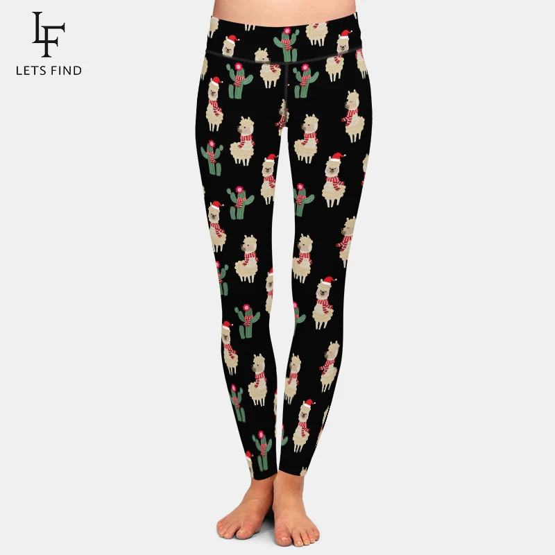 

LETSFIND High Quaility Fashion Cartoon Alpaca and Cactus Print Fitness Leggings High Waist Plus Size Elastic Workout Women Pants