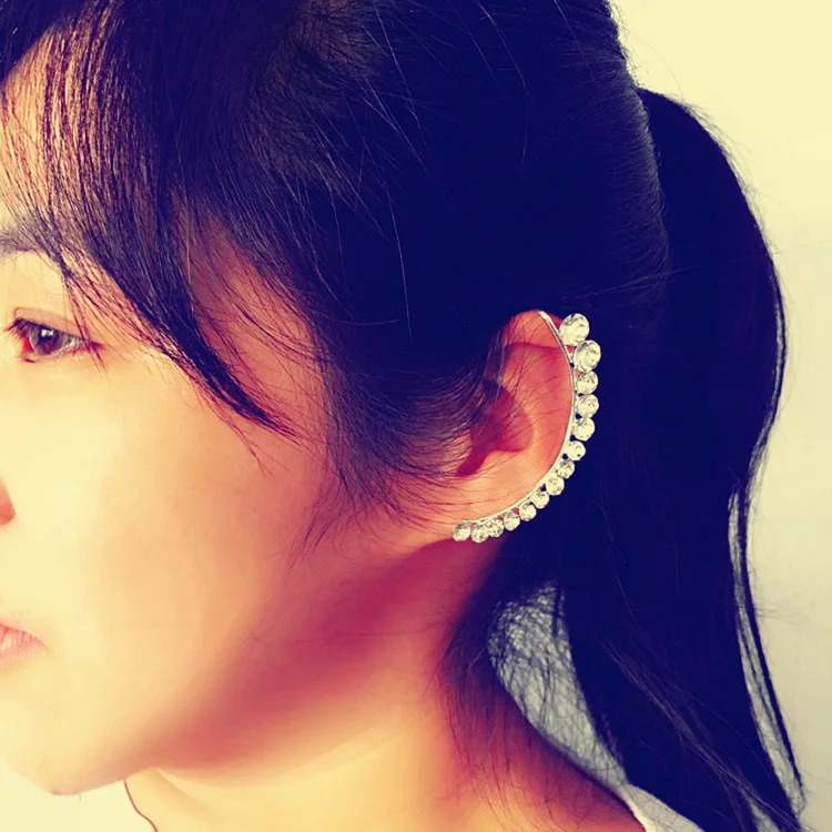 

fashion jewelry allergy free silver no ear pierced ear clip earrings long curved ears earcuff kolczyki boucle d oreille