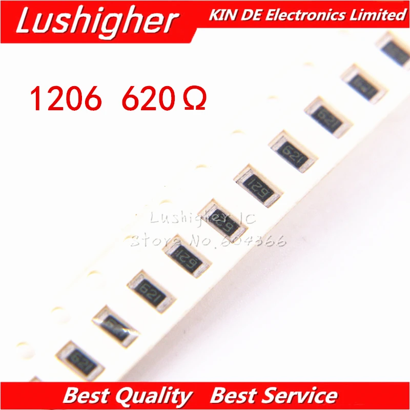 

100 шт. 1206 SMD резистор 5% 620ohm 621 620R 620 Ом