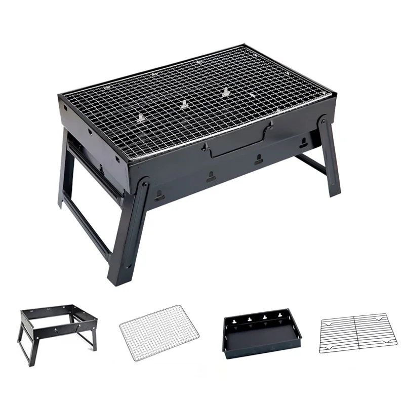 

Stainless Steel Mini Barbecue Grill Folding Charcoal Stove BBQ Roasting Rack Outdoor Cooking Furnace Camping Picnic Accessories