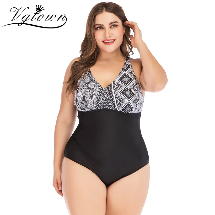 

VGTOWN Bikini Plus Size 6XL Swimwear Women One Piece Swimsuit Sexy Floral Patchwork Bodysuit Summer Bathing Suit Monokini