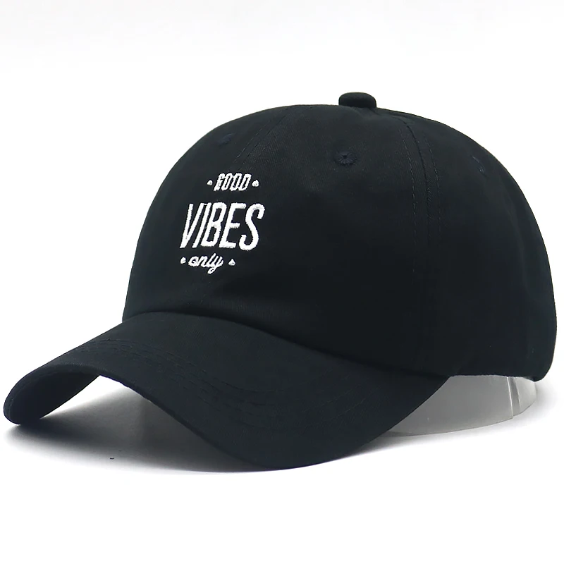 Бейсболка с вышивкой GOOD VIBES ONLY 100% хлопок модная бейсболка для папы новинка черные
