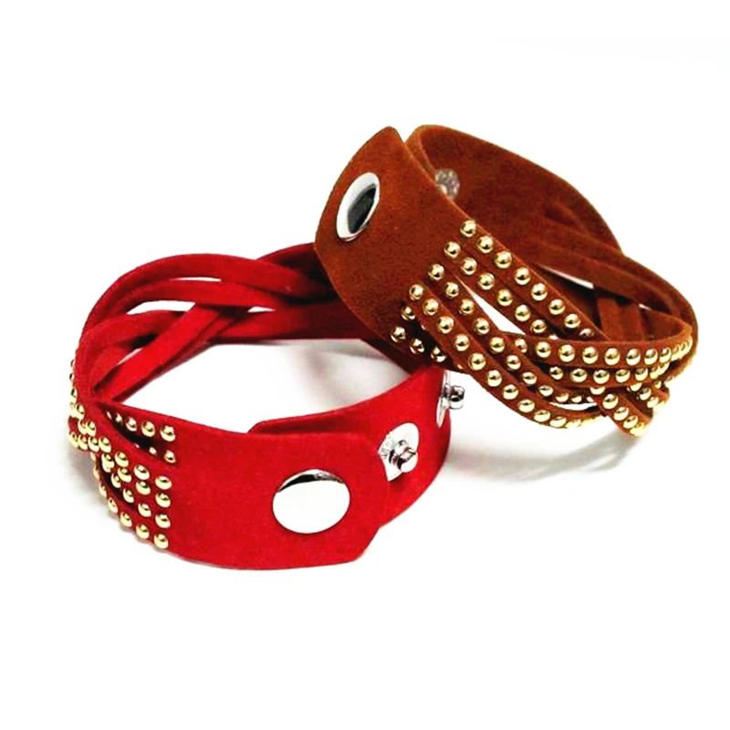 

Hot Sell Fashion Punk Style Rivet Leather Cuff Bracelets Round Shape Rivet Wide Bracelets For Women Gift