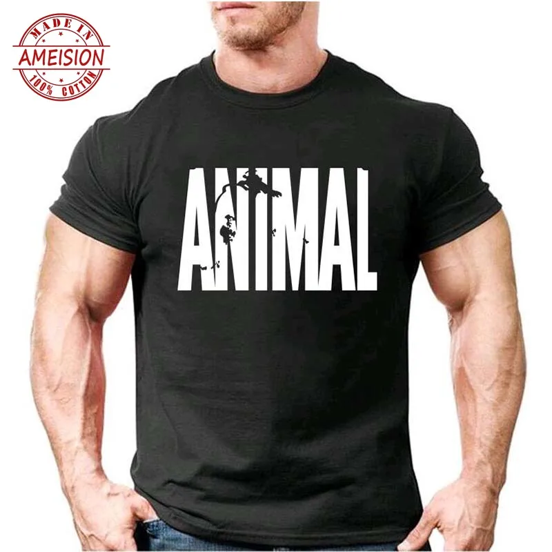 

Animal print tracksuit t shirts male muscle fitness T-shirt trends in 2019 cotton brand tops clothes for men bodybuilding Tees