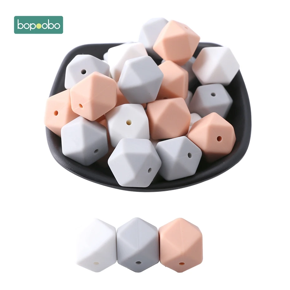 Bopoobo 50pc Silicone Hexagon Beads Baby Teething Beads Silicone Rodent Baby Nursing Accessories Silicone Teething Beads - Цвет: Gray Peachy Series