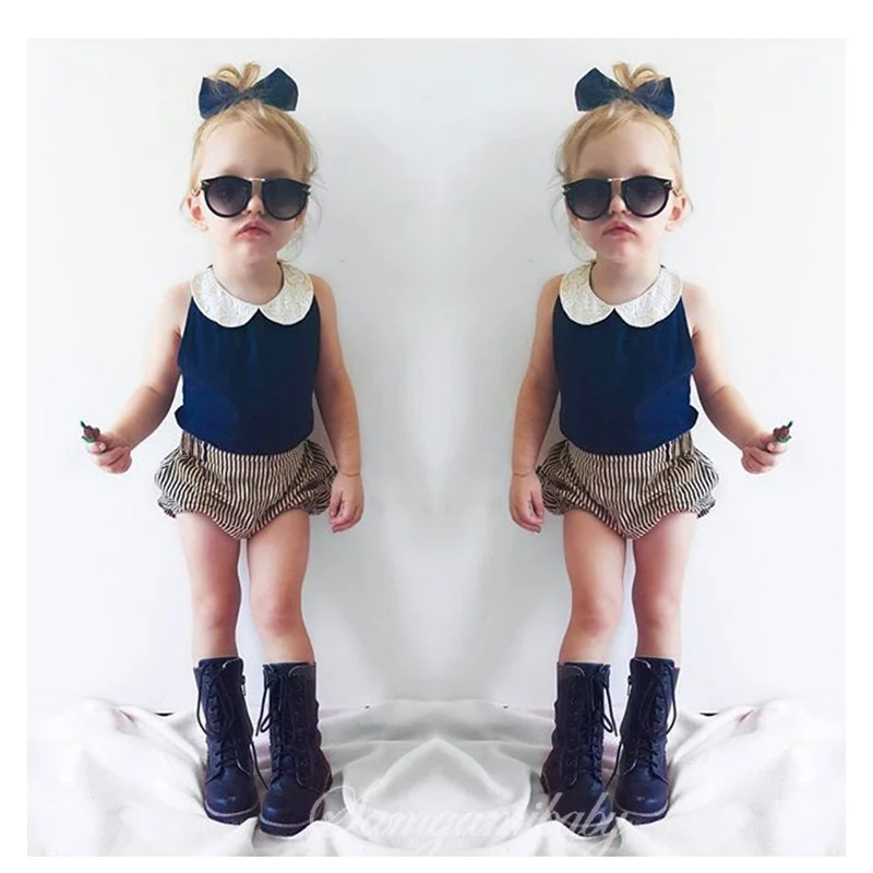 

2018 Blue Lapel Vest Shorts Set Toddler Girl Clothing Sets Children Fashion Girls Clothes Suit Baby Girl Clothes Age1 2 3 4T 5T