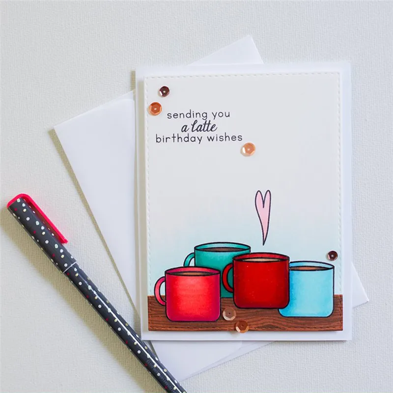 

GJCrafts Stamps Clear and/with Dies Coffee for Card Making Cutting Dies Drink for Scrapbooking Metal Tea Craft New
