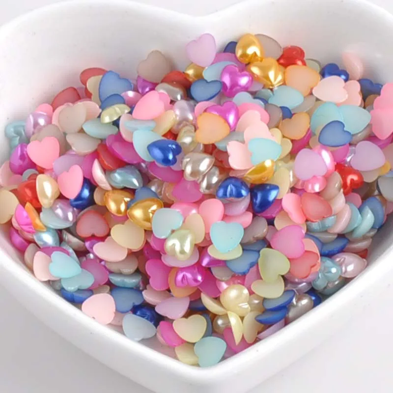 

Mix Color Heart Shape Imitation Half Round Pearl Flatback Beads for Scrapbook DIY Decoration 1000pcs/lot 5mm YKL0519X