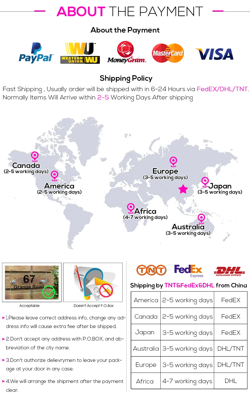payment  & shipping