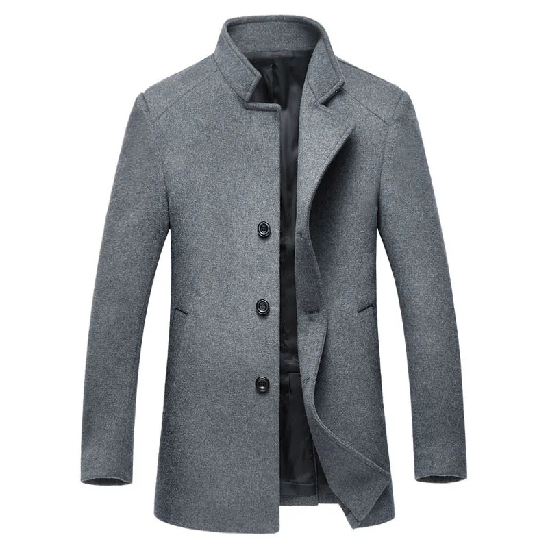 KEGZEIR повседневное для мужчин s шерстяное пальто длинные модные Slim зимняя куртка брендовая одежда Abrigo De Lana Hombre - Цвет: Серый