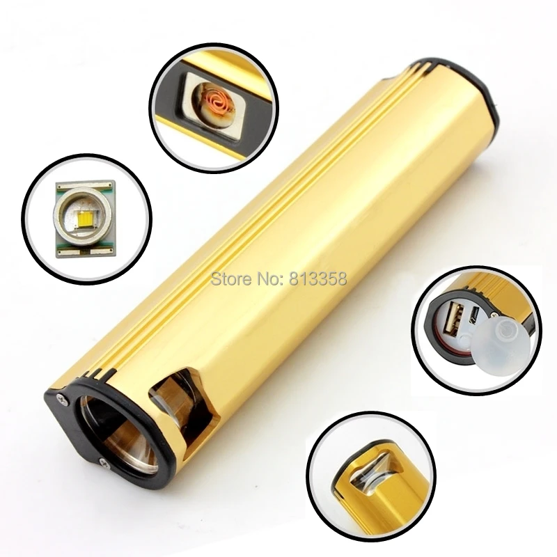 ALONEFIRE U50 CREE Q5 LED USB Flashlight Rechargeable Power Bank Torch with Electronic Cigarette Lighter and