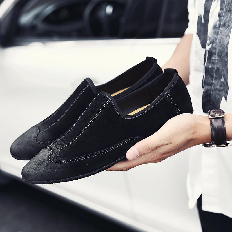 mens suede leather loafers shoes luxury brand italian male footwear shoes adult elegant slip on pointed toe oxford shoes for men (21)