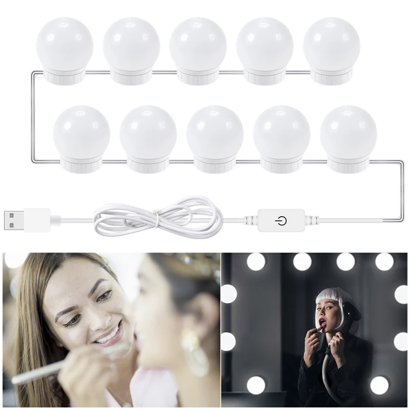 

12V Makeup Mirror Vanity LED Light Bulbs Kit USB Charging Port Cosmetic Lighted Make Up Mirrors Bulb Adjustable Brightness Light