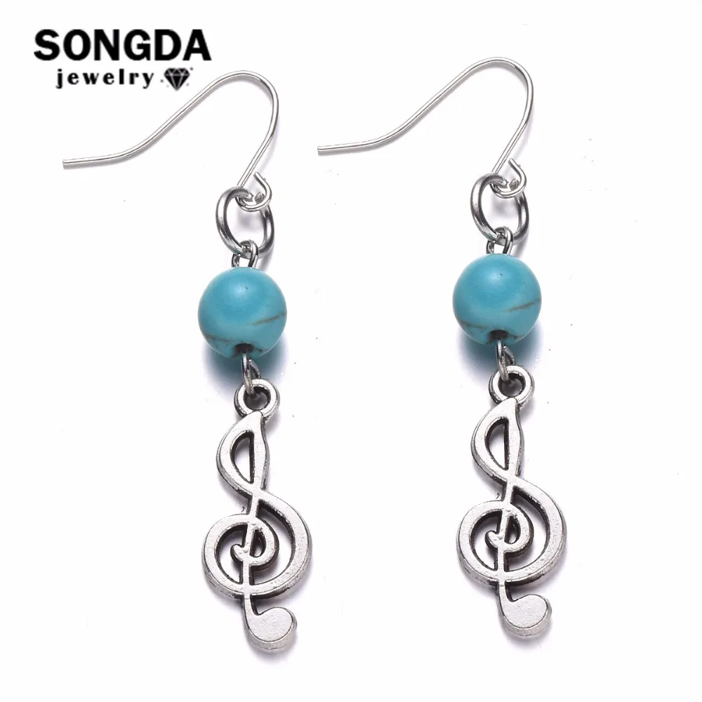 

SONGDA Music Notes Treble Clef Earrings Elegant Fashion Brand Jewelry Temperament Musician Banquet Long Drop Earrings for Women