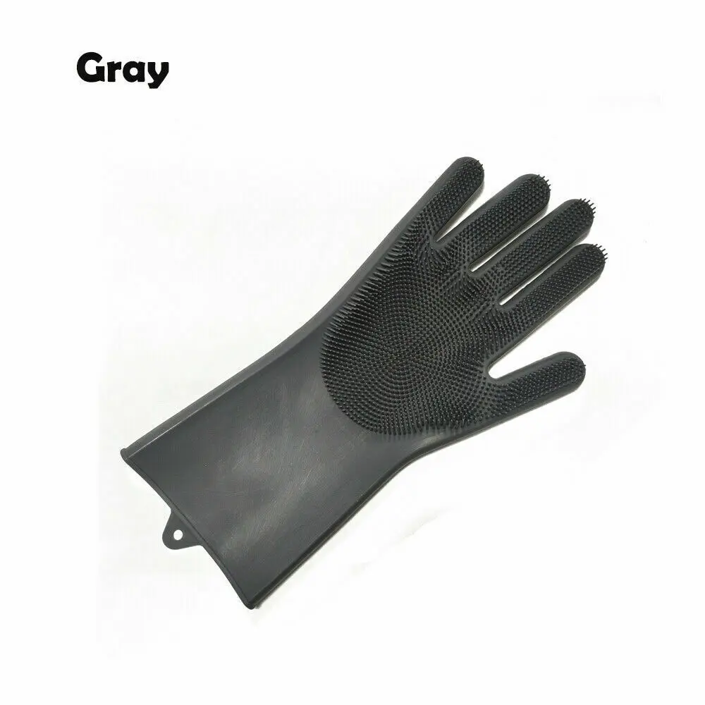 Многофункциональные перчатки для уборки, 5 цветов, силиконовые перчатки для мытья посуды, для дома, кухни, ванной, для чистки автомобиля, для домашних животных - Color: Gray