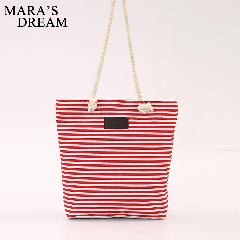 Mara's Dream Fashion Canvas Unisex Stripe Women Zipper Handbag Strap Coffee Shopping Bag Shoulder Bag Lady Bags