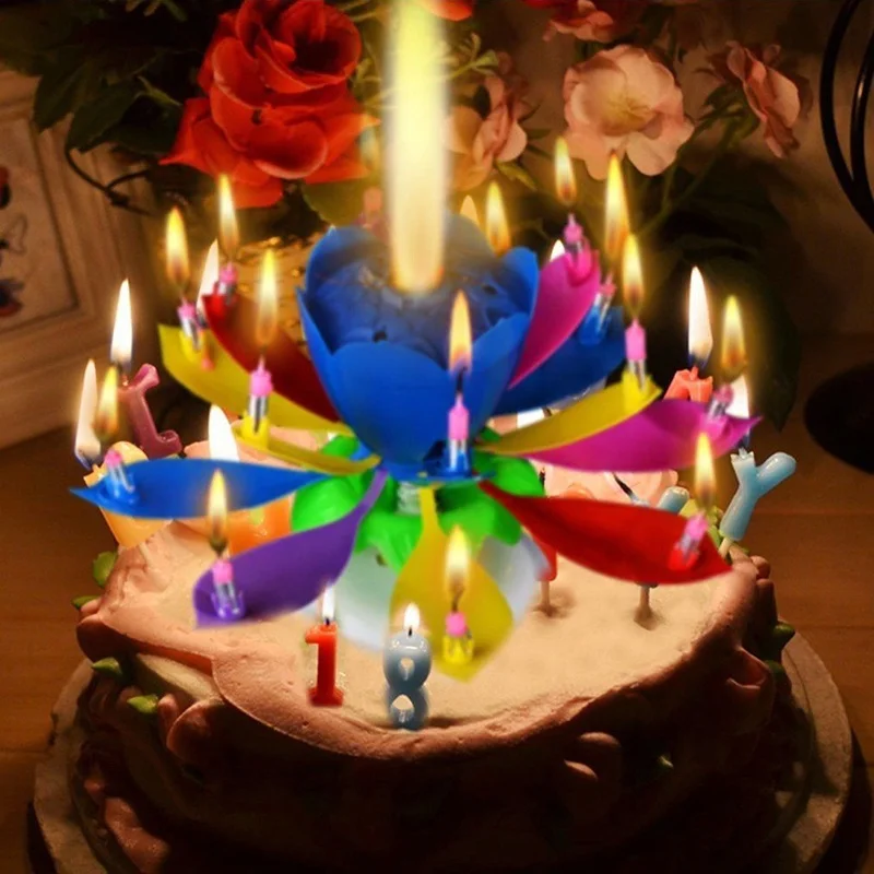 

1Piece Magical Lotus Music Candle Popular Roating Lotus Candle Light for Happy Birthday Party Wholesale/Retail