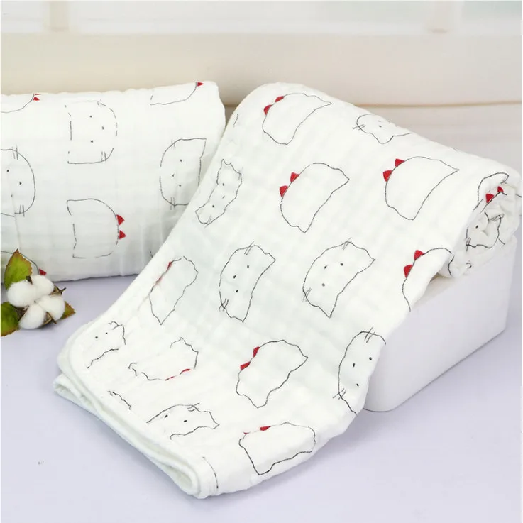 1 предмет, детские пеленки 110*110 см, 6 слоев одеяла, хлопок, с белым краем, мягкие банные накидки - Цвет: Cat
