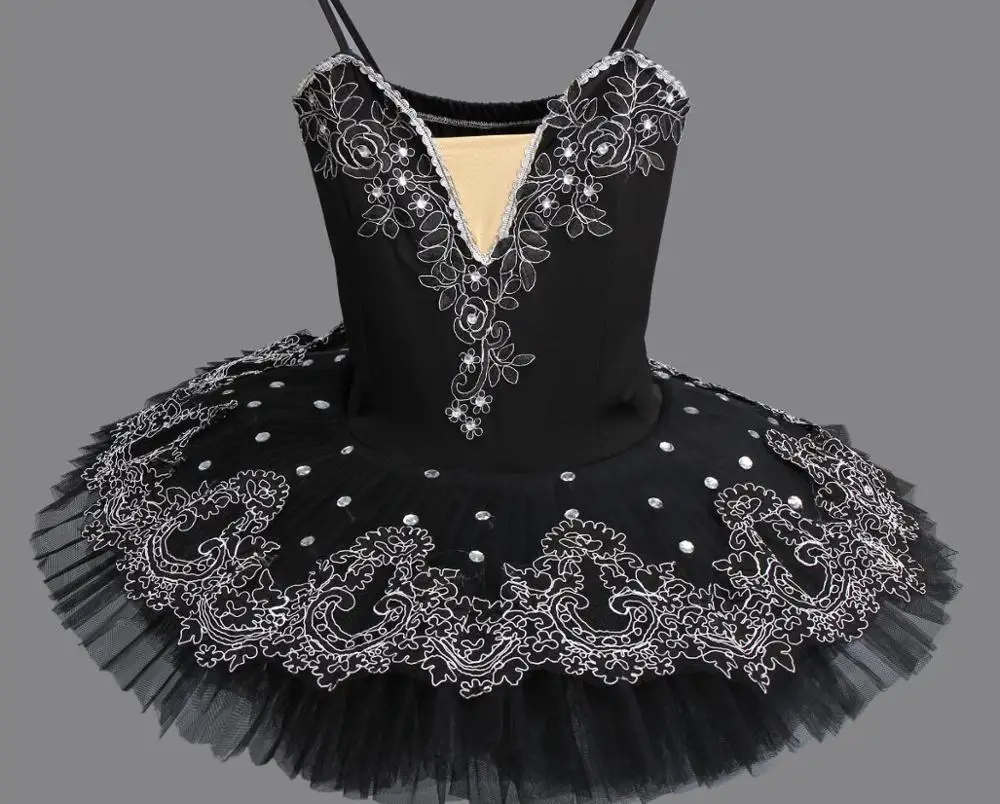 Черное профессиональное танцевальное платье-пачка с блестками для балерины; Детские костюмы-пачки для блинов; карнавальное балетное платье; танцевальные костюмы для девочек - Цвет: Черный