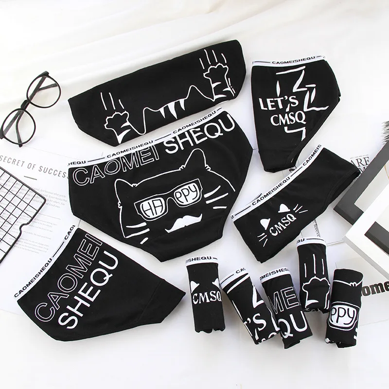 

HUI GUAN Cool Cat Women Panties Underwear Black And White Color Ladies Panties Letter Breathable Soft Sexy All Cotton Underwear