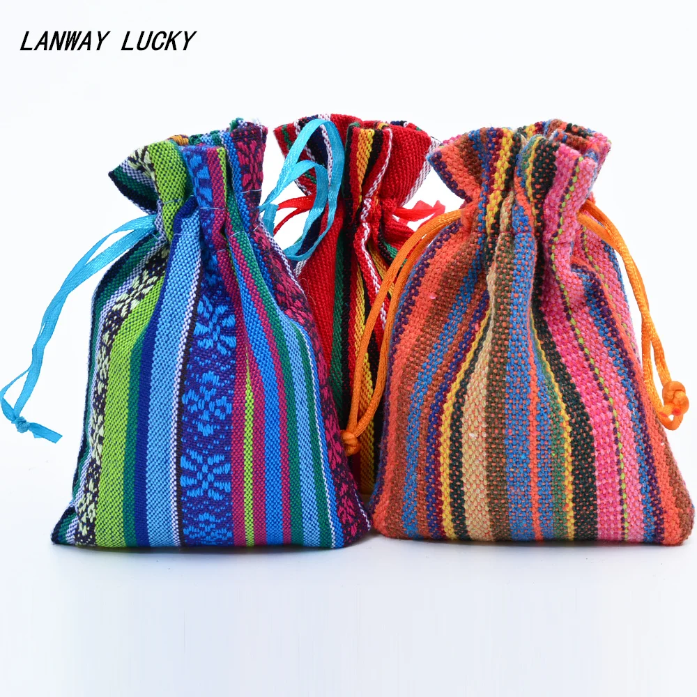

50pcs 13*18 cm Mexican Cotton Drawstring Pouch Striped Tribe Favor Bags Party Wedding Supplies Bags Jewelry Packaging Gift Bag