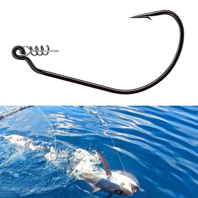 

50pcs/set Fishing Crank Hooks Outdoor Saltwater With Spring Lock Needle High Carbon Barbed Fishhooks Freshwater Accessories