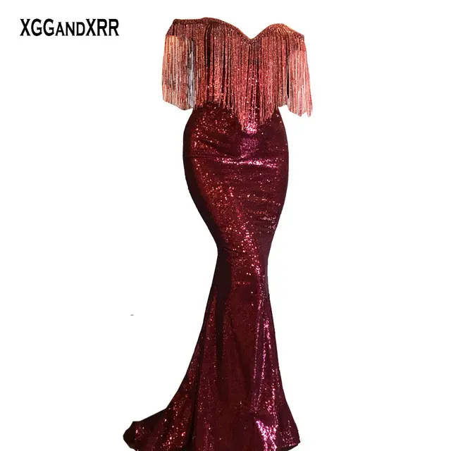 evening dress with tassels