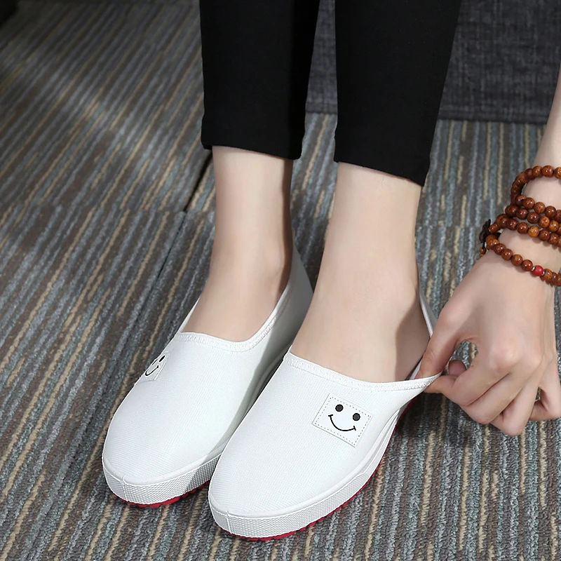 Женские парусиновые туфли на плоской подошве без застежки|slip on|slip on brandslip loafers |