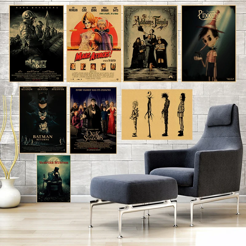 Tim Burton Movie Posters Vintage Retro Matte Kraft Paper Antique